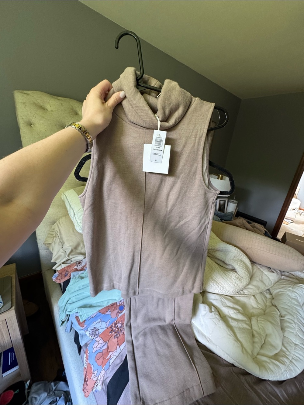 NWT BABATON SET - Sleeveless Mock Neck Two-Piece Set in Nomad Taupe